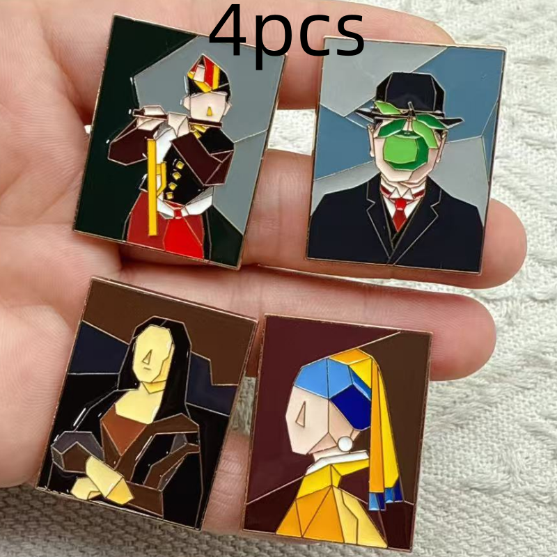 4pcs Cute Funny Alloy Brooch Creative Cartoon Animal Oil Painting Badge Personality All-match Clothing Accessories
