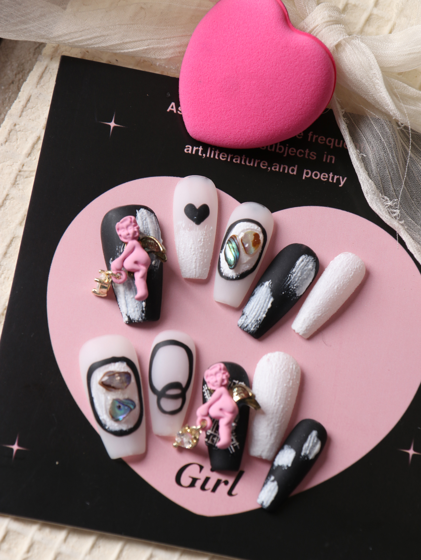10Pcs Press on Nails Black Brown Star Fake Nails Includes 1 Sheet of Adhesive Tabs & 1 Pc Mini File