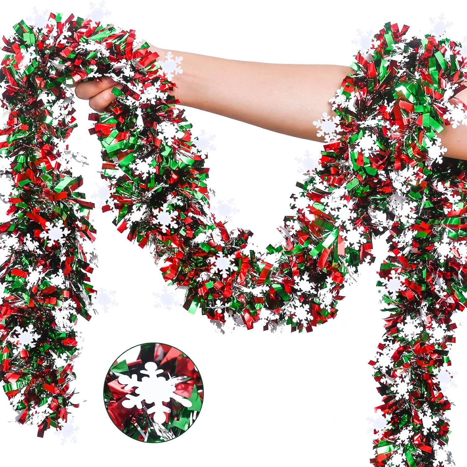 2M Snowflake Tinsel Garland Xmas Tree Decoration Metallic Twist Garland Ceiling Hanging New Year Party Decor