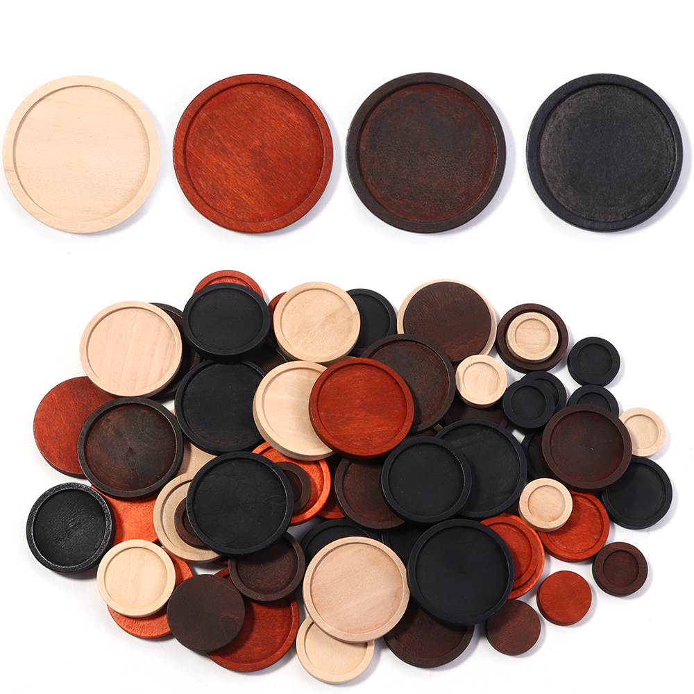 10Pcs/Lot Vintage Natural Wooden Cabochon Cameo Base Round Blank Setting Tray For Necklace Jewelry Making Components Findings