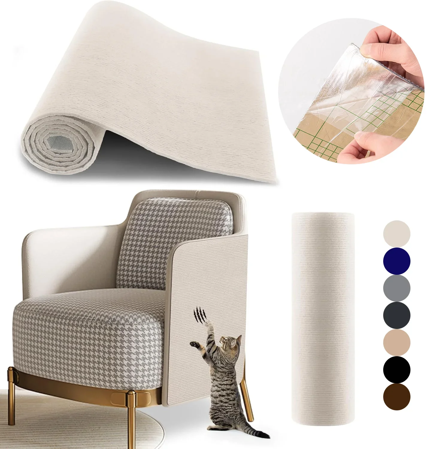 DIY Self-Adhesive Cat Scratching Mat Trimmable Carpet Anti-Scratch Furniture Protector Cat Scratching Post for Sofas