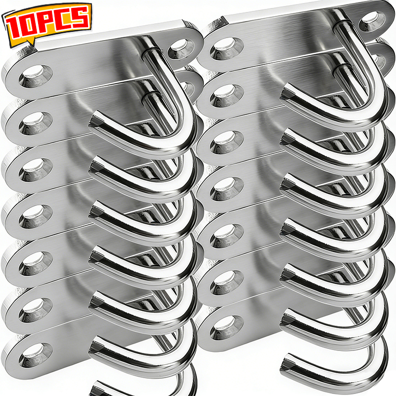 10/1PCS Stainless Steel Ceiling Hooks Pad Eye Plate J Shaped Hook Heavy Duty Wall Mounted Top Hanger for Hanging Plants Planters
