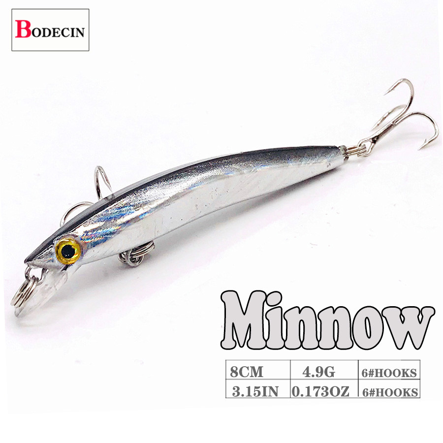 1pc 8cm 5g Wobbler Minnow Floating Hard Plastic Artificial Bait For Fishing Lure Tackle Bass 2 Fish Hook Crankbait Slow-sinking
