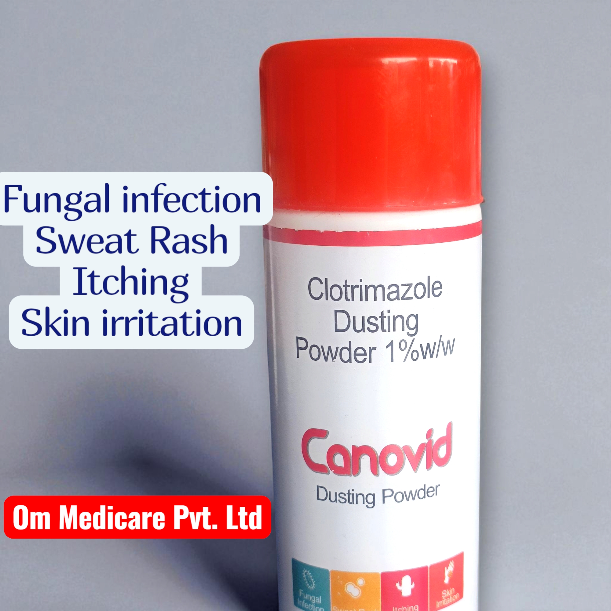 Canovid Powder - Clotrimazole 1% | Antifungal | Sweat Rash | Itching | Skin Irritation| 100gm | 1 piece