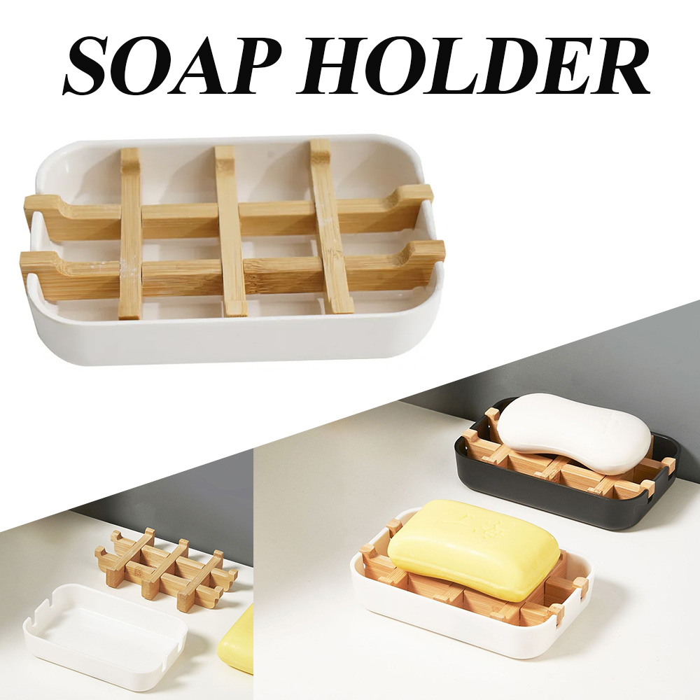 Bamboo Soap Bamboo Eco-friendly Portable Soap Dish with Handcrafted Wooden Holder and Tray for Bathroom Storage