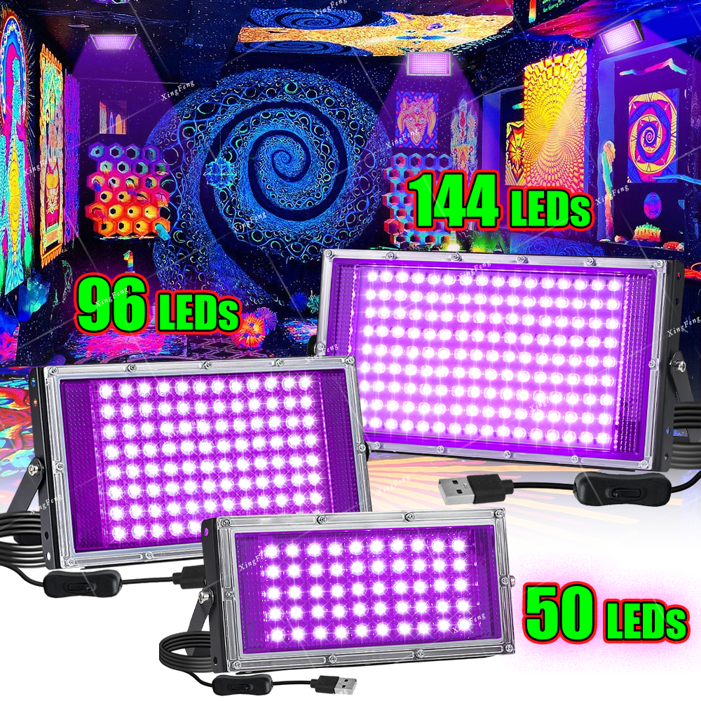 50/96/144 LED Black Light, 5V USB Plug, with Switch/Metal Frame, Perfect for Prom, Fluorescent Party, Halloween, Body Painting