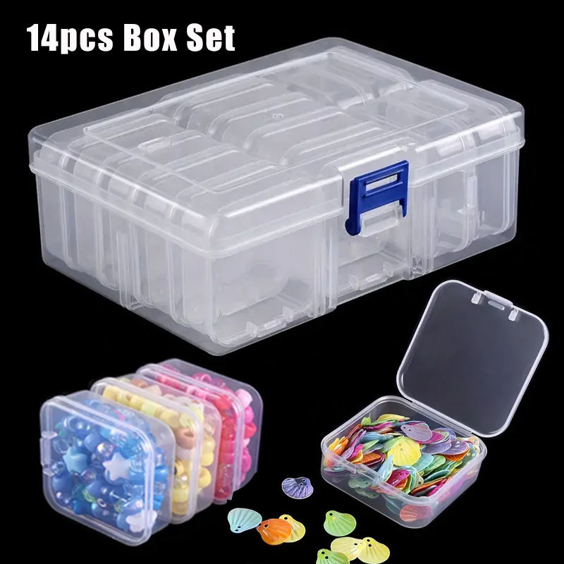 14 grid transparent plastic bead storage box large capacity nail jewelry rice bead dust box hair clip jewelry storage box