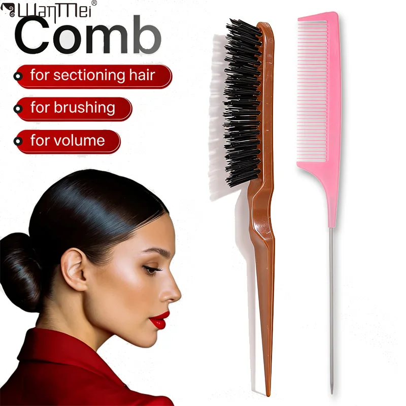 Professional Hairdressing Styling Tools Set Rat Tail Comb Teasing Hair Brush Edge Control Brush for Women & Men Hair Styling