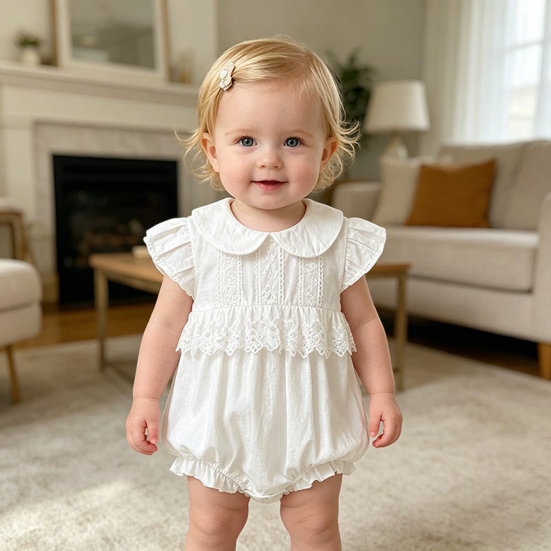 New 0-24M Baby Girl White Romper Newborn Summer Floral Lace Short Sleeved Jumpsuit Sweet Romper Baby Cute Clothes