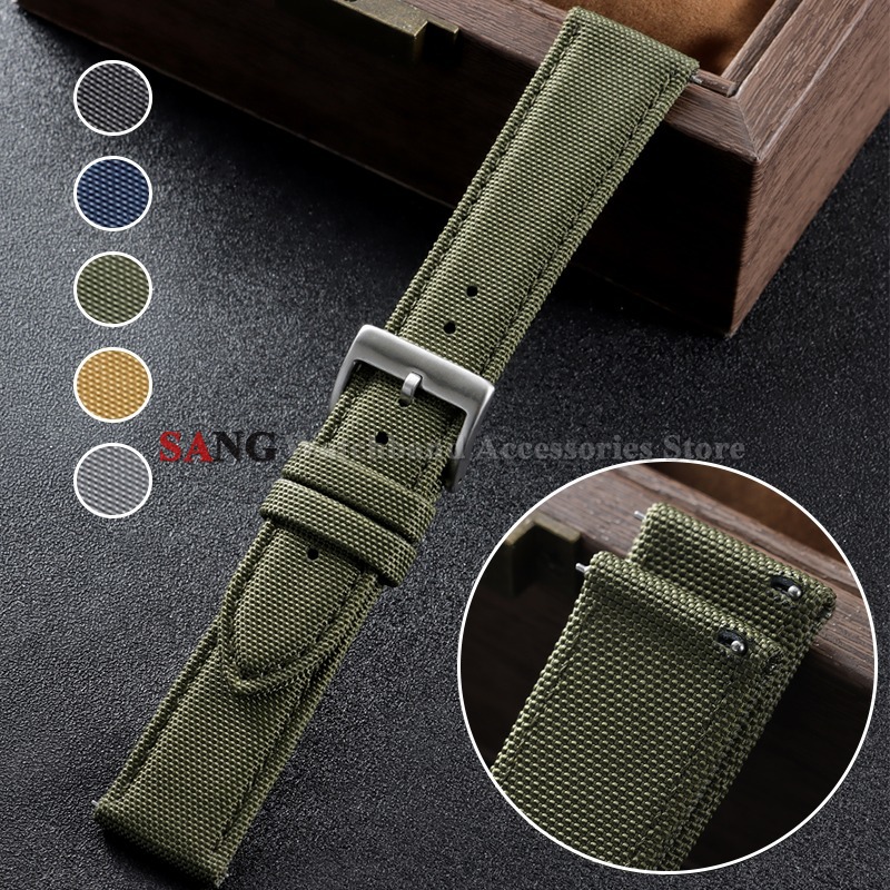 20mm 22mm Sailcloth Watch Strap for Samsung for Huawei Two-Sided Nylon Leather Watchband Quick Release Universal Men Sport Bands