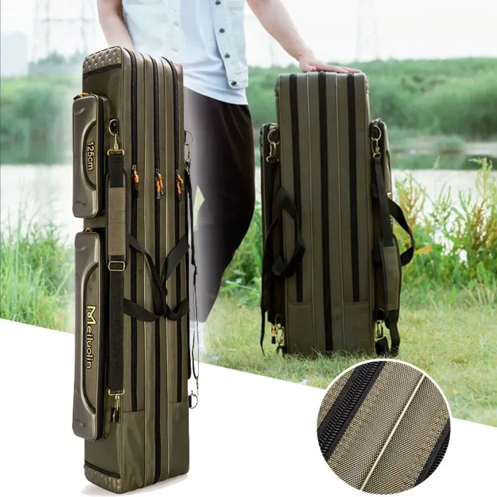 RdOxford Cloth Fishing Rod Storage Bag 1/2/3 Layer 80-100CM Large Capacity Multifunctional Carrier
