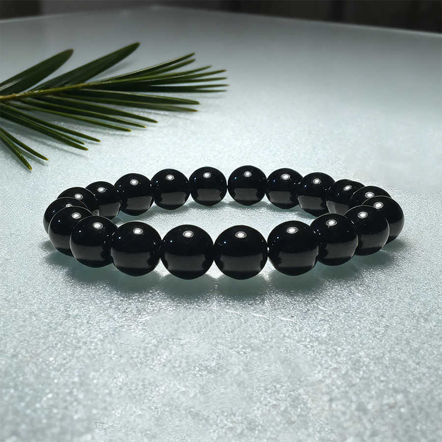 4/6/8/10/12mm Natural Black Obsidian Beaded Bracelet Men Round Stone Beads Elastic Wristband Minimalist Healing Energy Jewelry