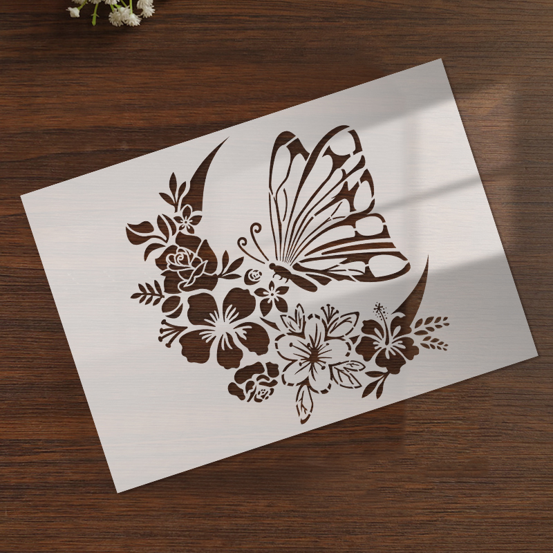 YOMDID 1pc Butterfly Rose Painting Hollow Template Reusable DIY Butterfly Sun Moon Graffiti Decoration Stencil Craft Supplies