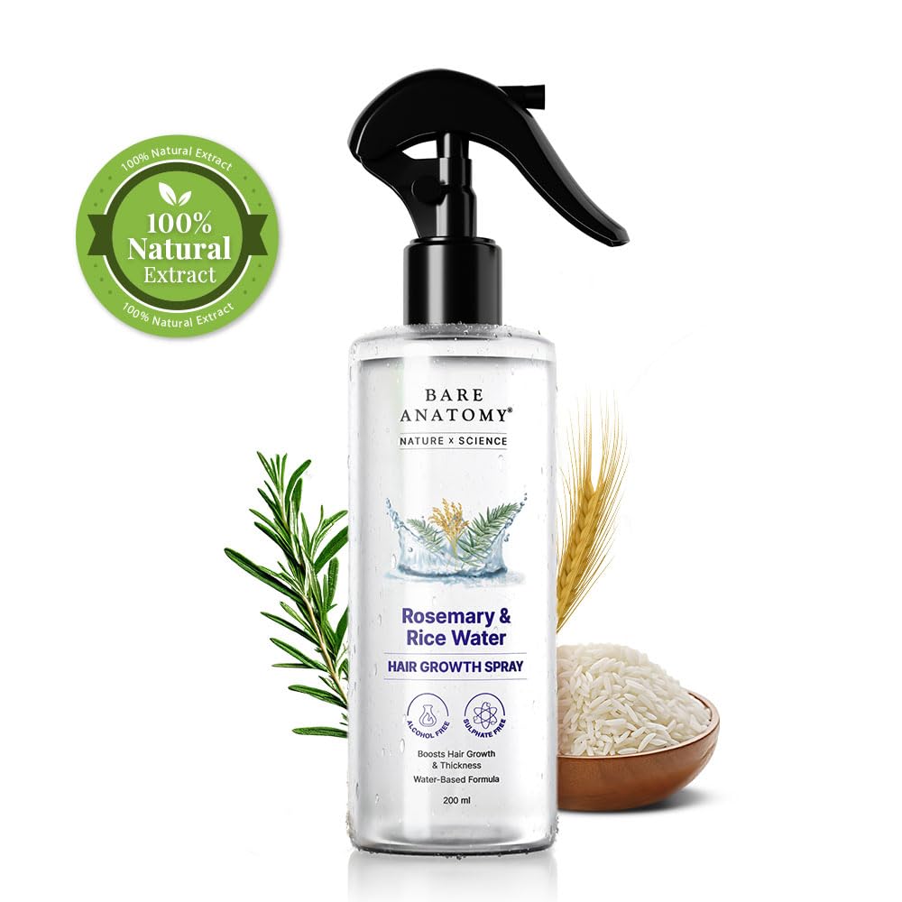Bare Anatomy Nature x Science Rosemary Water Spray for Hair Growth & Hair Thickness with Rice Water |100% Natural Extract | Soft & Smooth Hair | Controls Hairfall & Adds Shine | Non-Greasy & Fast Absorbing | 200 ml - image 1