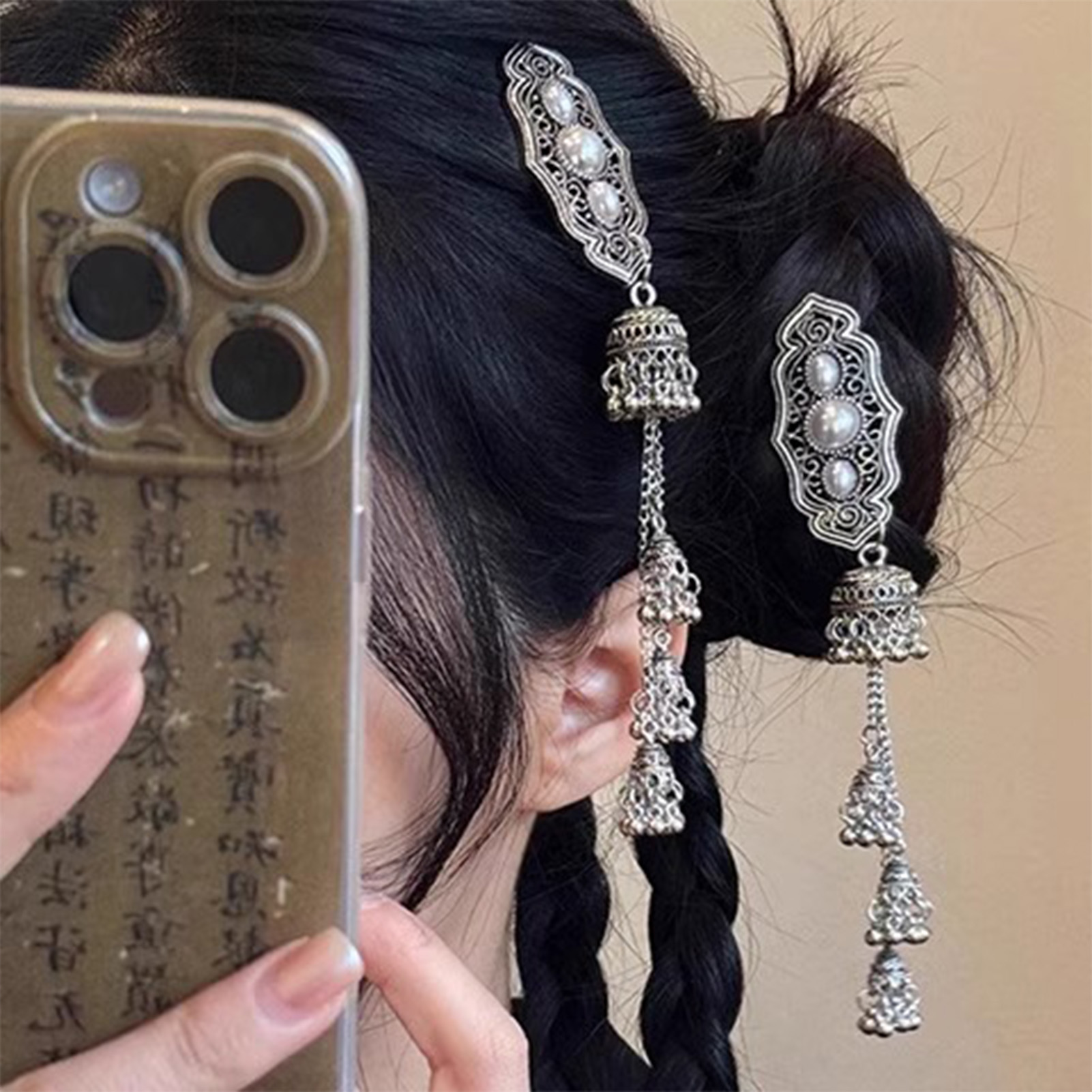 Ethnic Style Bell Hair Clip For Women Elegant Vintage Chinese Tassel Hair Clip Girls Trendy Turquoise Hair Clip Hair Accessories