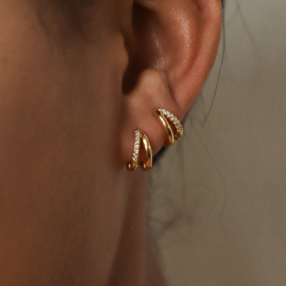 1 Pair Dainty Tiny Layered Gold Plated Metal Paved CZ Huggie Hoop Earrings for Women Girls Luxury Elegant Catilage Hoops Jewelry