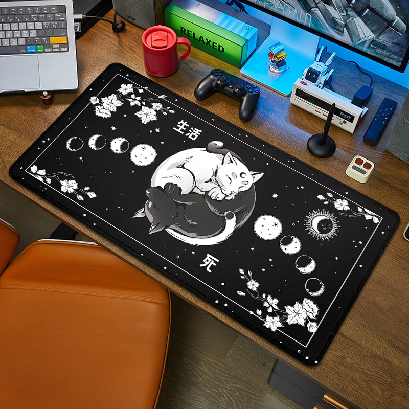 Black Cat Mouse Pad Large Mousepad Black and white Kawaii Mouse Mat Computer Office Accessories Desk Mat 90x40 Custom Mause Pad