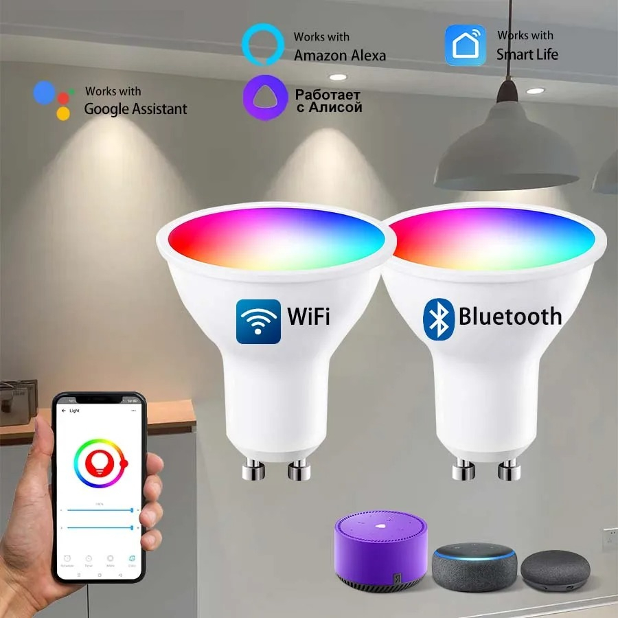 Led Light Bulbs 220V GU10 Wifi Bluetooth Smart Life RGB Spotlight Downlight for Living Room Ceiling Alexa Dimmable lightify