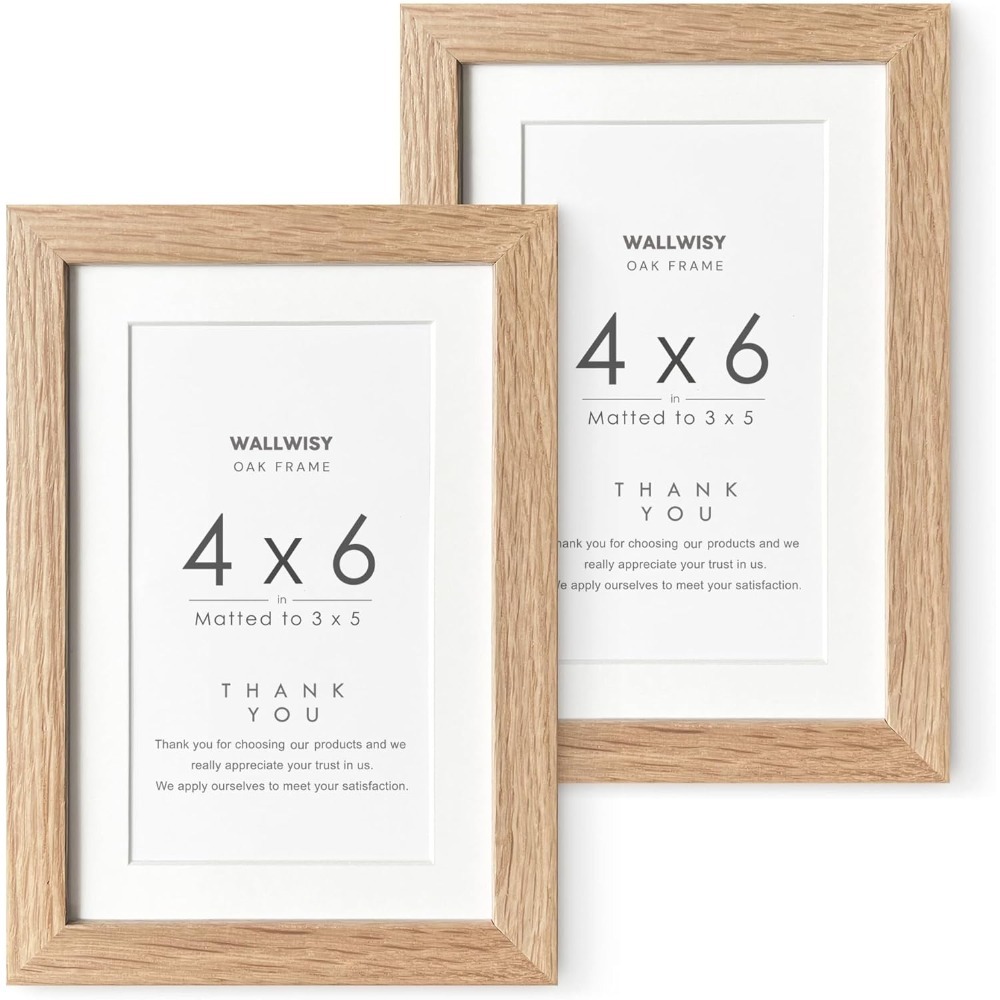 4x6 Picture Frame, Solid Oak Wood 4x6 Picture Frames with Mat to 3x5(Openning Size is 2.75x4.75), Natural Oak 6x4 Frame