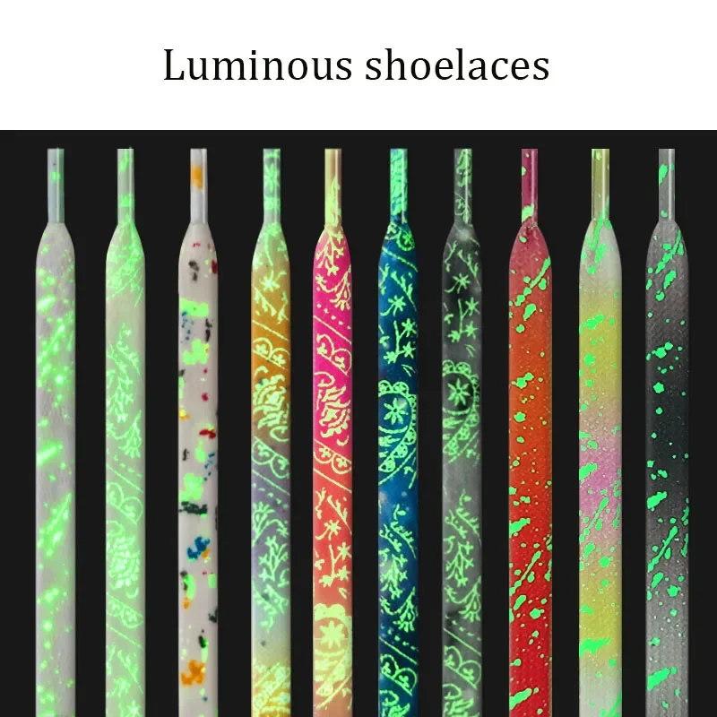 Flat Fluorescent Luminous Shoelaces for Sneakers Glow-in-the-dark Printing Cashew Flower Splash Ink Shoe Laces for AF1 Woman Man