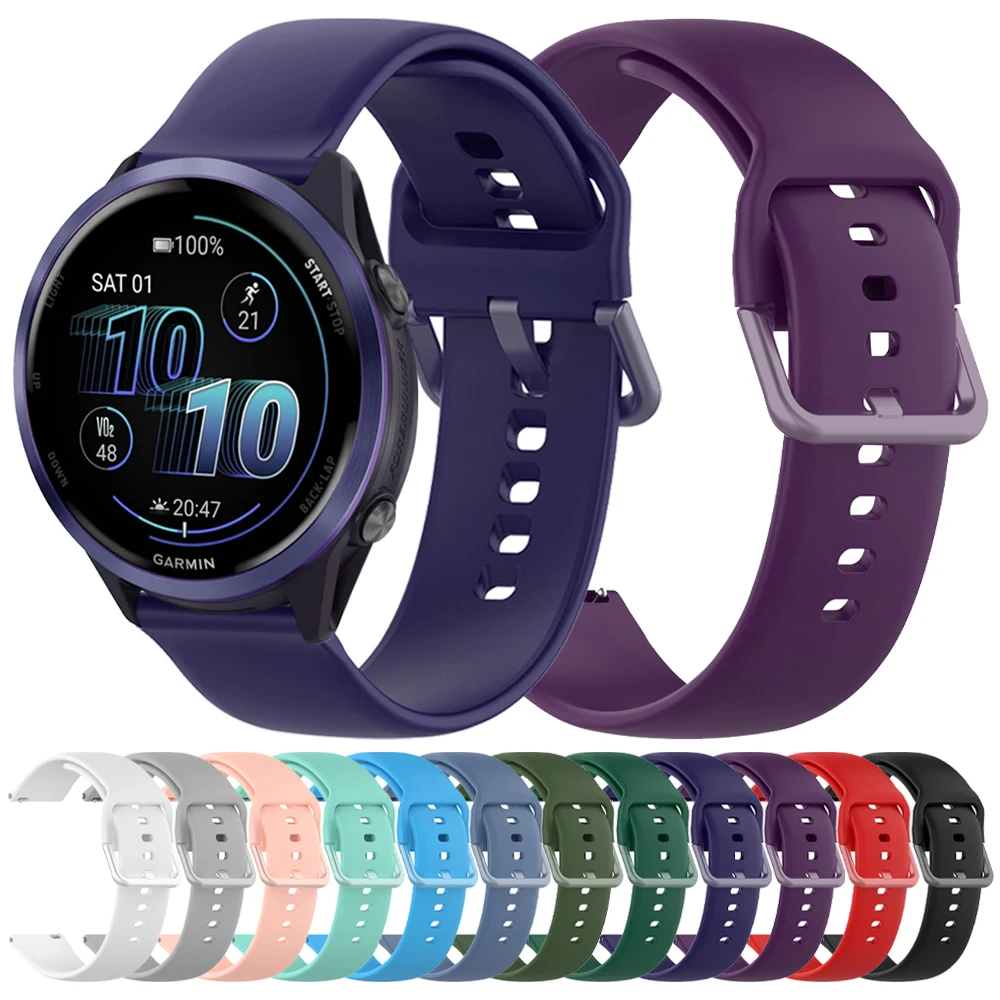 Silicone Strap 20mm 22mm Sport Watch Band For Garmin Forerunner 265 255 Music 570 165 Vivoactive 5 6 Venu 3 Sq 2 Wrist Bracelet