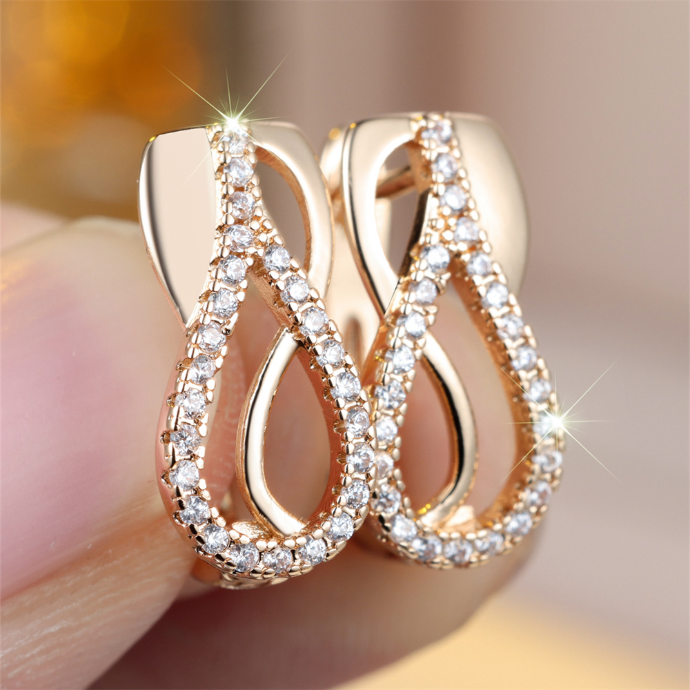 Water Drop Hollow White Zircon Cute Tears Hoop Earrings For Women Trendy Gold Color Ear Buckle Wedding Jewelry Mother's Day