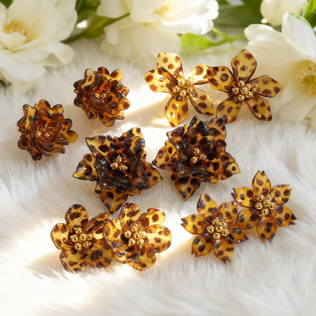 Fashionable Exaggerated Acrylic Splicing Leopard Print Flower Earrings for Women Vintage Stainless Steel Autumn Winter Jewelry