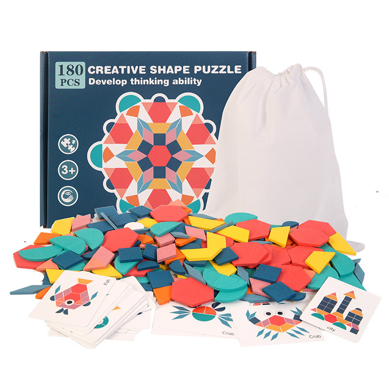 180Pcs Montessori Kids Wooden 3D Geometric Shape Jigsaw Puzzle Board Set Baby Early Education Toys for Children