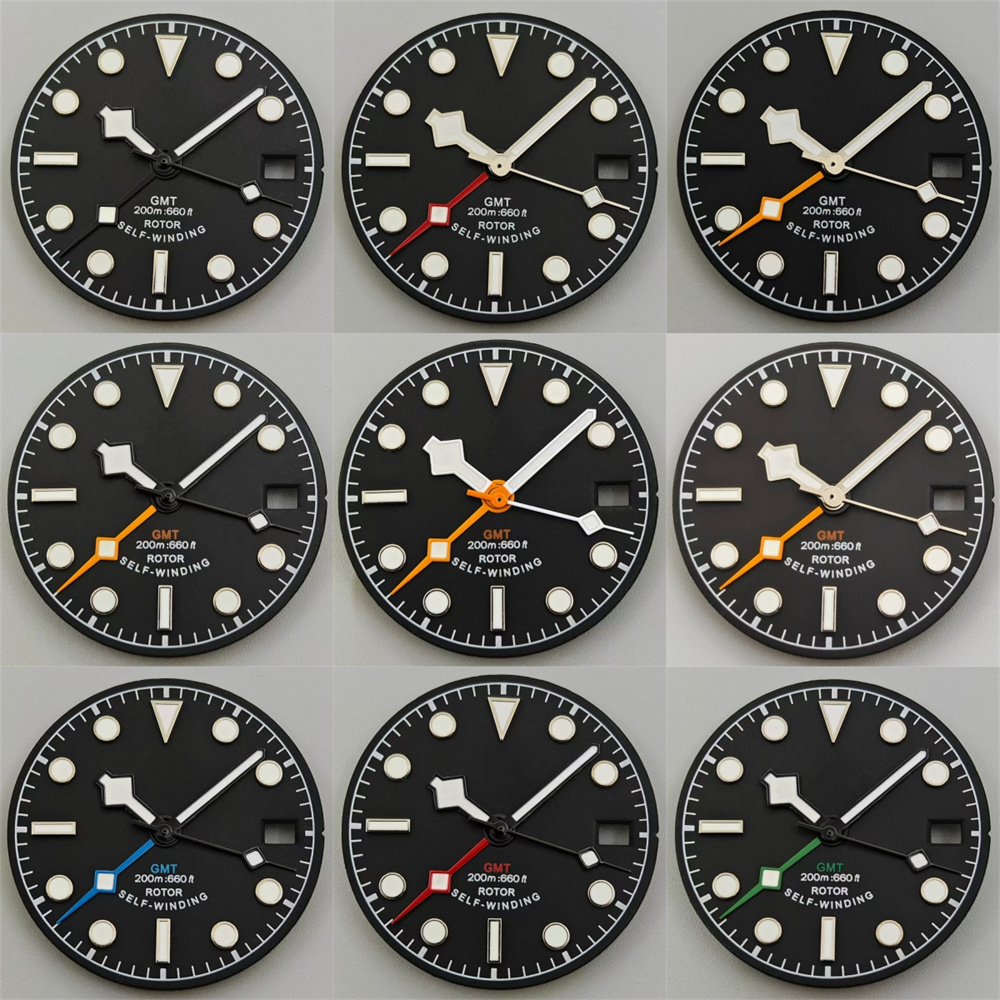 GRAMOCK 29mm Watch Dial Black Dial With Hand Set Green Luminous Fit NH34 Movement