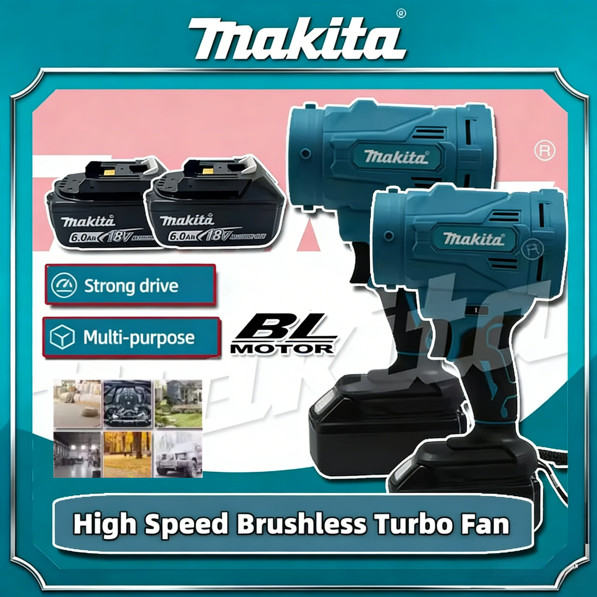 Makita High Speed Brushless Electric Air Blower 6-Gears Jet Turbo Fan Violent Fan Cordless Air Duster 18V Tool