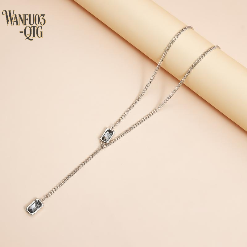 Hot Sale 1pc Vintage Black Square Rhinestone Pendant Necklace For Women Girls Fashion Simple Y Shape Long Necklace Jewelry