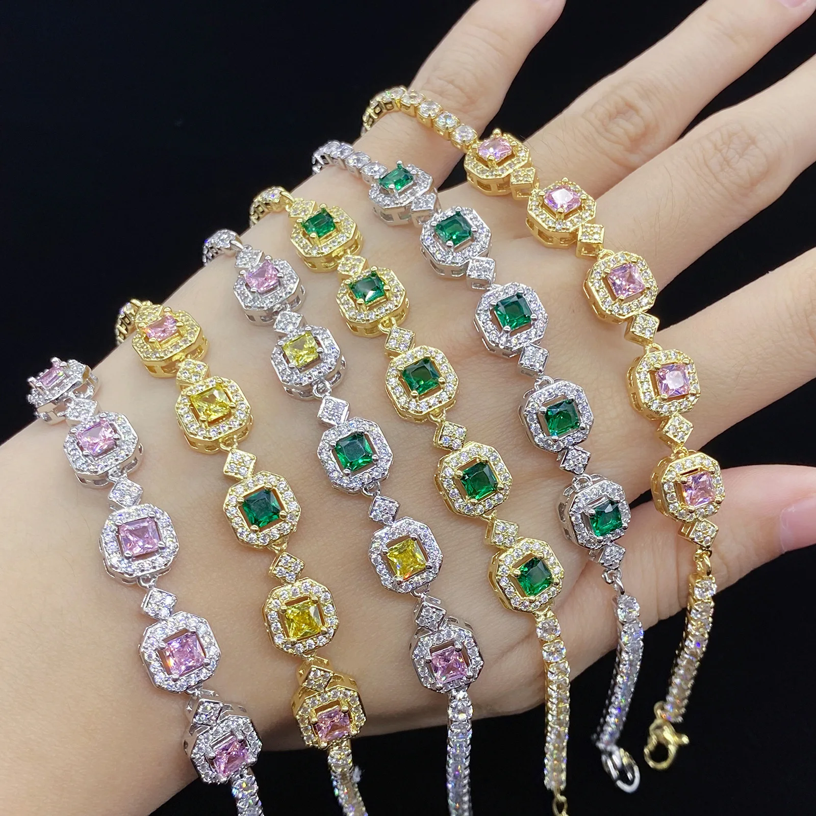 Moonso Luxury Pink Green Gold Color Princess Bracelet Bangle for Women Anniversary Jewelry Wholesale S8239