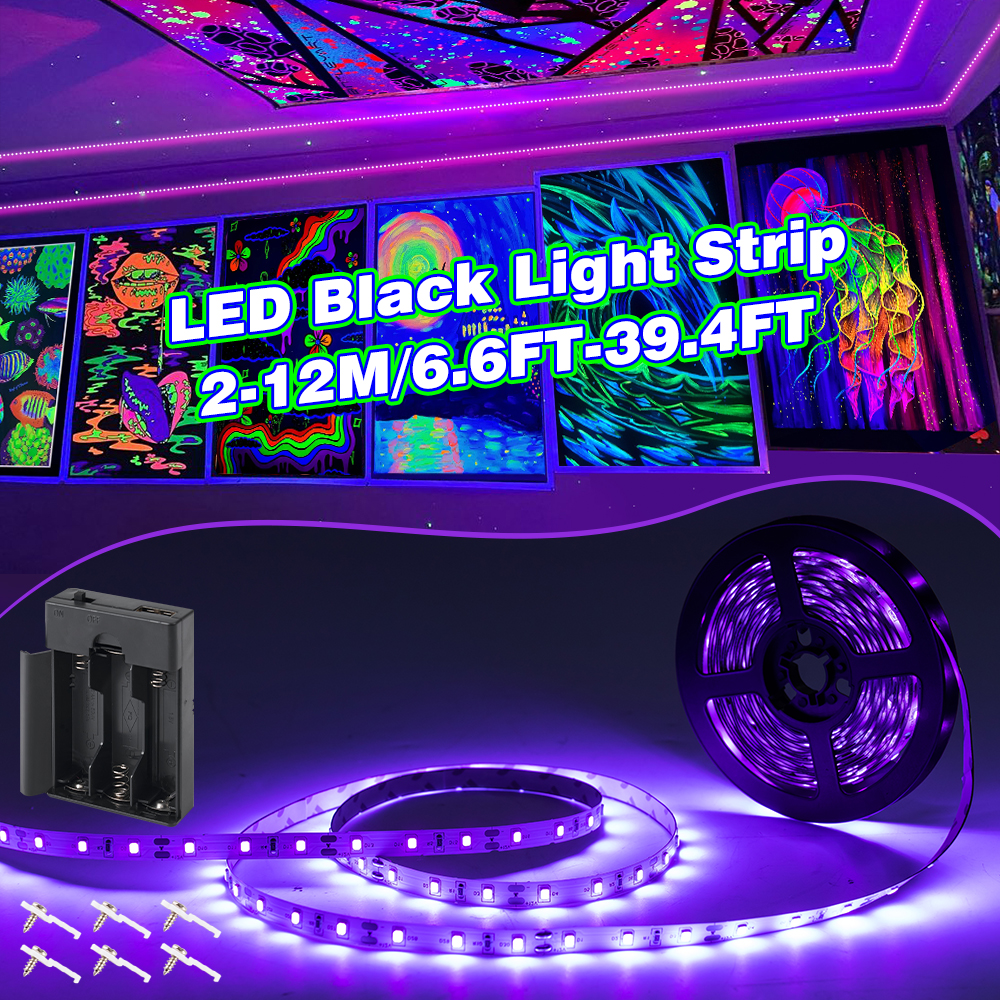 2M USB UV LED Strip Light with Battery Box - 1/2/3/4/5/6 Pcs Pack | Perfect for Holiday Decor, Glow Parties & Neon Ambiance