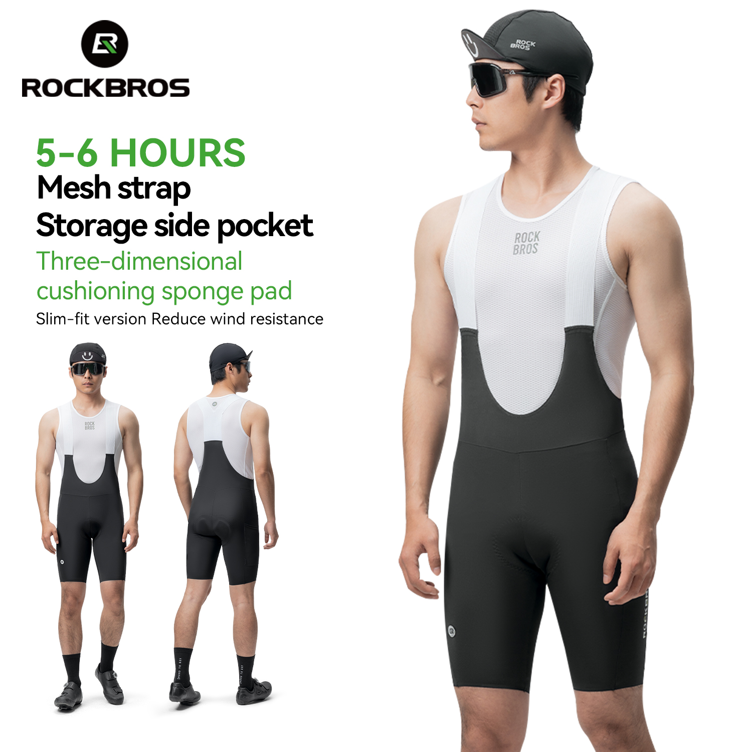 ROCKBROS Summer Cycling Bib Shorts Lightweight Breathable Anti-slip Bib Pants Elastic Comfortable Soft Pad Men Cycling Shorts