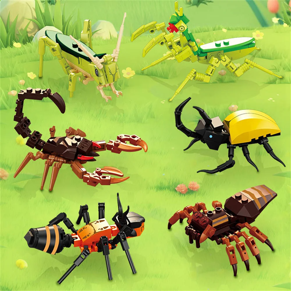 Moc Insect Animal Model Bee Ant Butterfly Cricket Grasshopper Set Building Blocks Diy Children Puzzle Assemble Toys Boy Kid