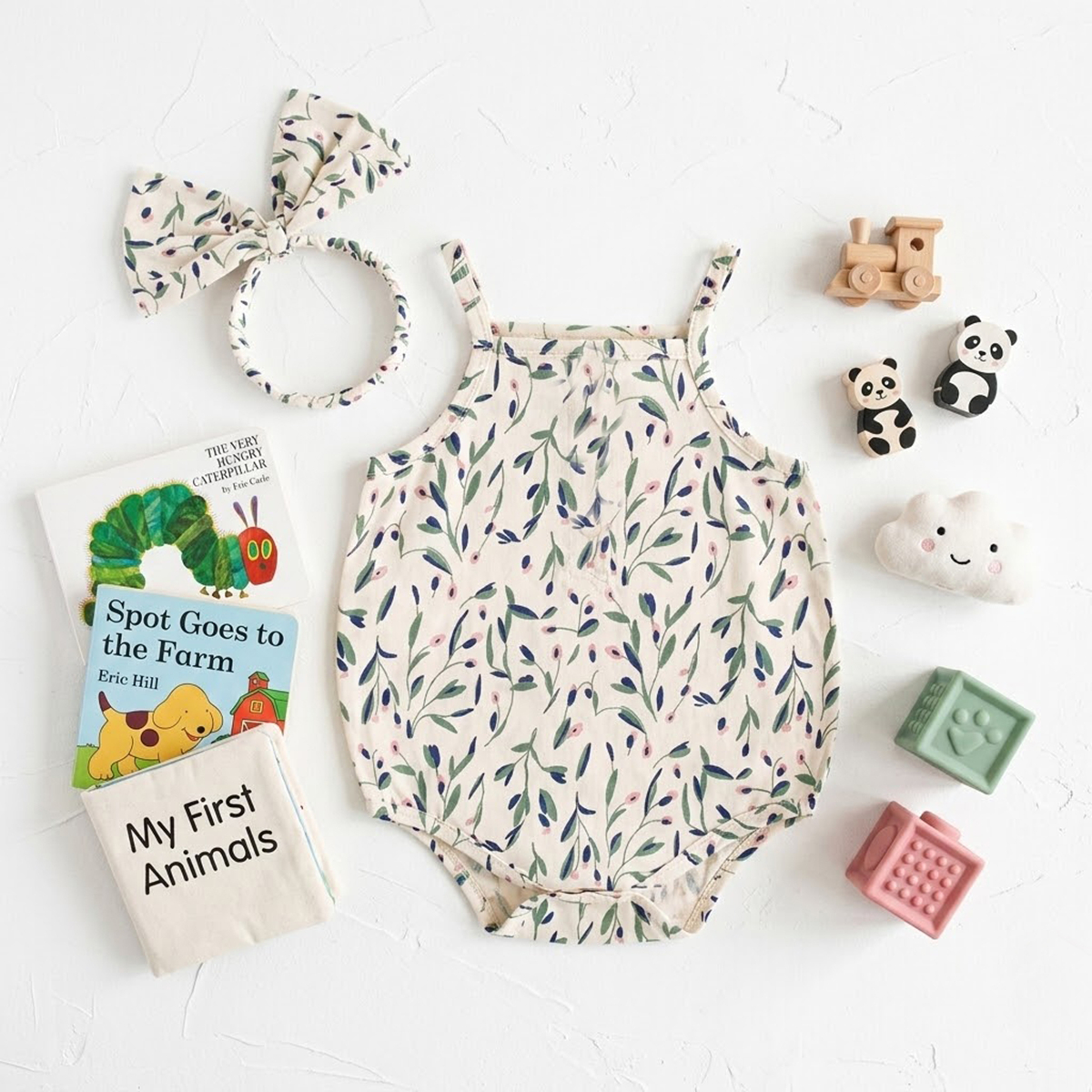 Baby Girls Bodysuits Sweet Summer Infants Flower Onesies Sleeveless with Headband