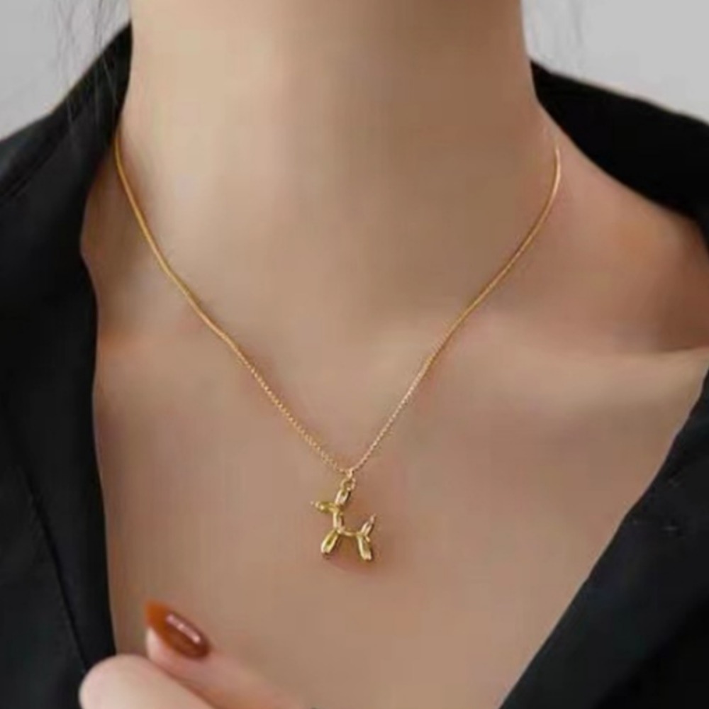 Cute Style Stainless Steel Balloon Dog Golden Pendant Necklace Sweet Funny Clavicle Chain Unique Girl Birthday