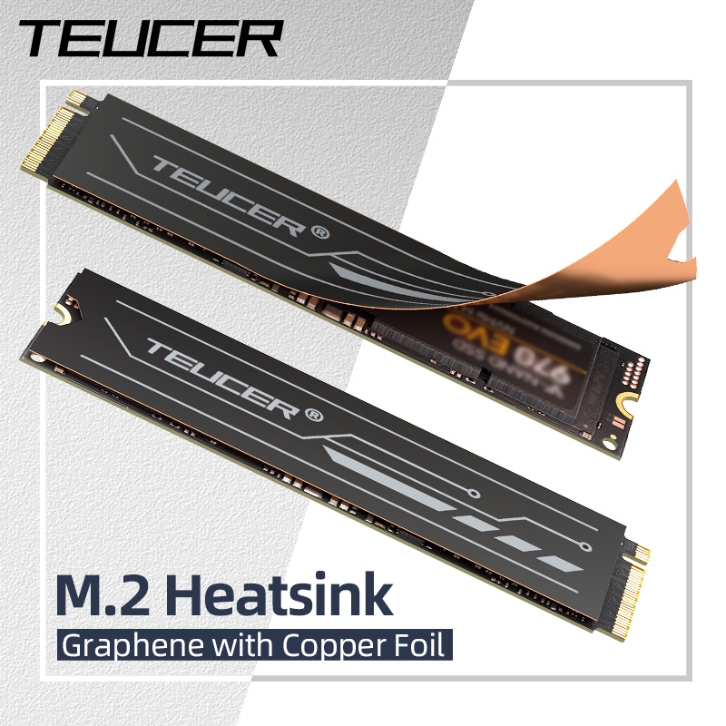 TEUCER Graphene Copper Foil M.2 SSD Heatsink, Dual-Layer Cooling Design for NVMe NGFF 2280, Thermal Radiator for Laptop/PS5