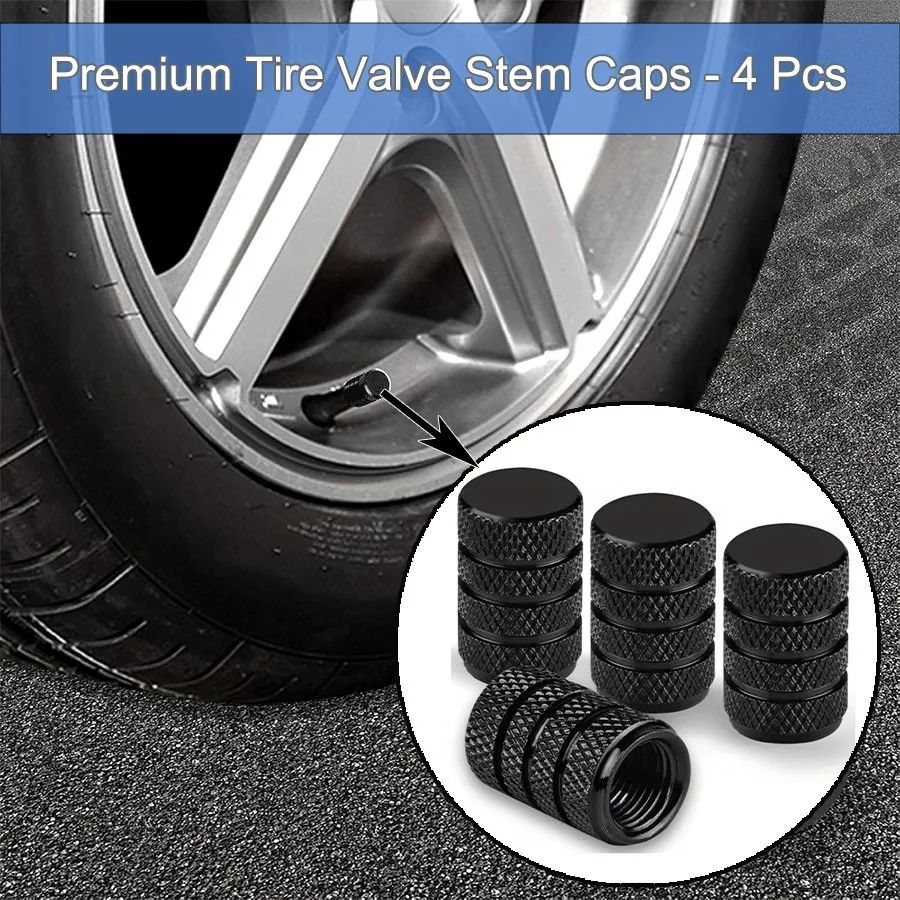 4Pcs Premium Aluminum Alloy Tire Valve Stem Caps - Universal Fit for Cars Tire Valve Caps, Trucks, SUVs, Motorcycles, Bikes - Bl