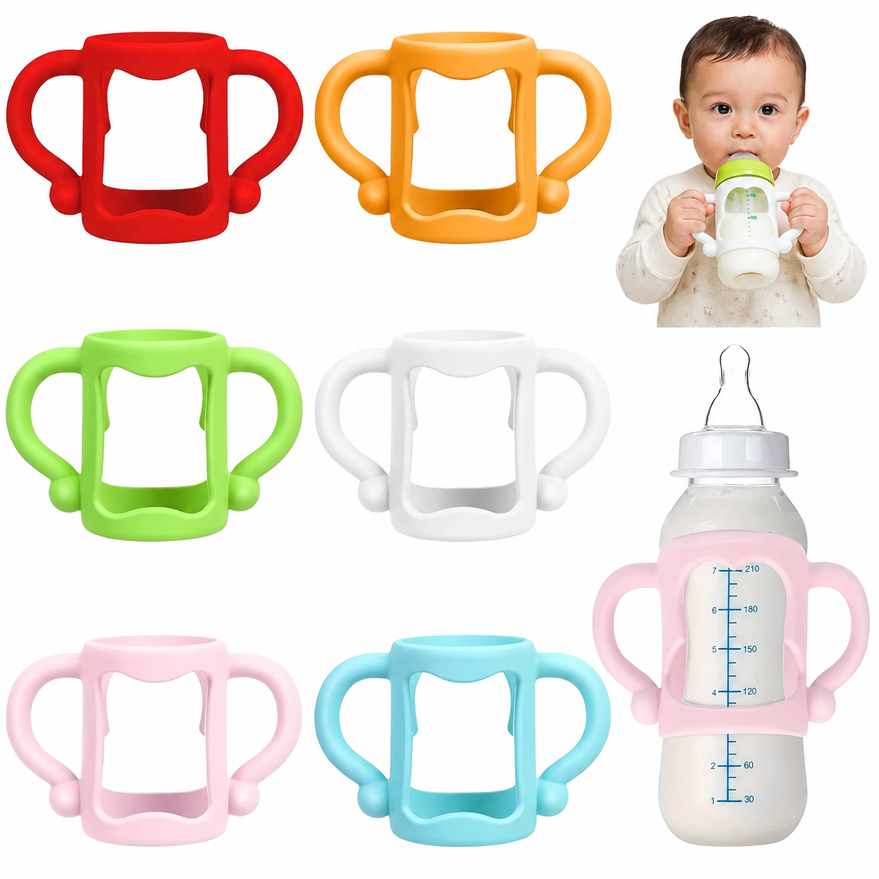 1/3PCS Food-Grade Silicone Baby Bottle Handles Non-Slip Easy Grip Handles for Easy Transition from Bottle to Cup Infant Feeding