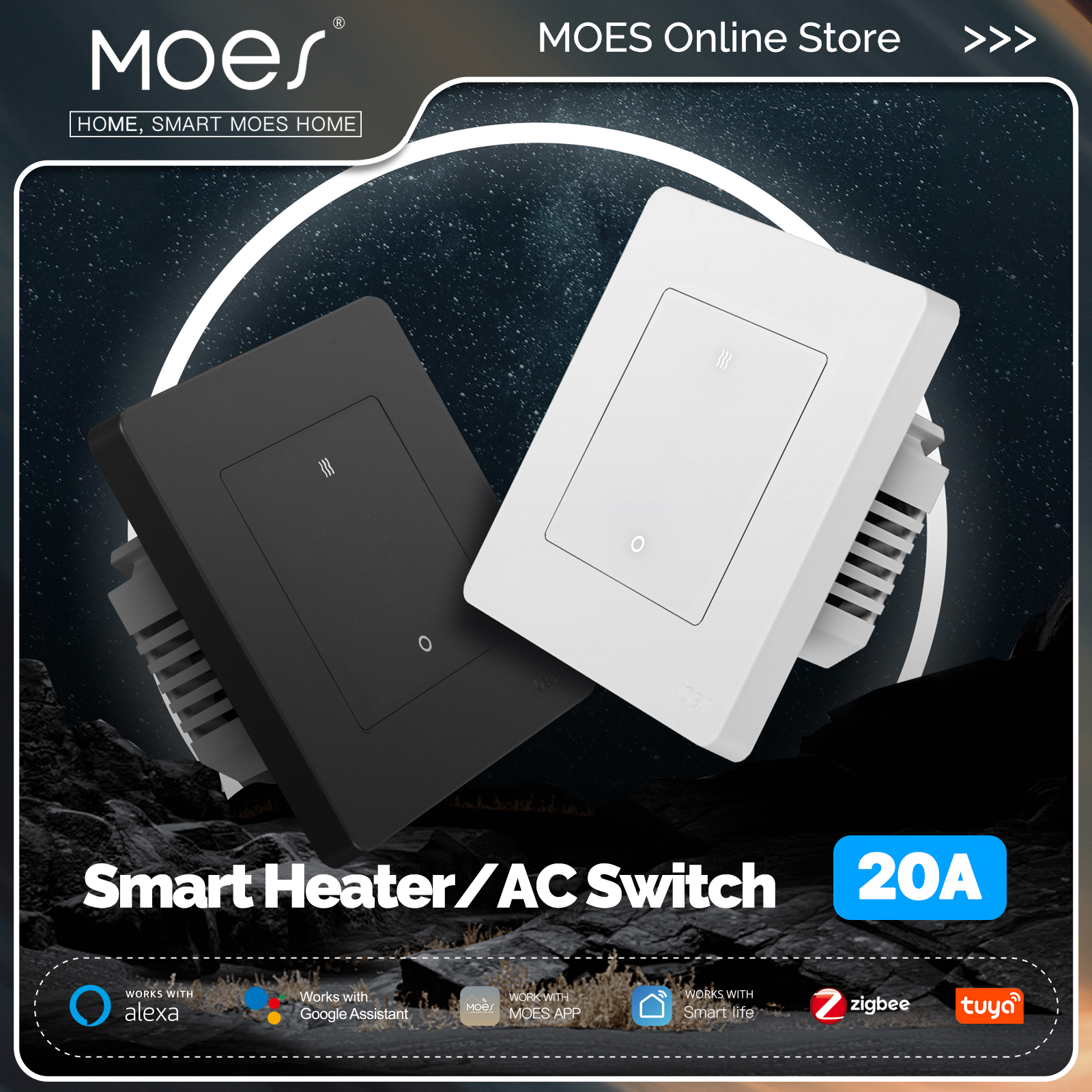 MOES Tuya 20A ZigBee Smart Heater AC Switch High Load Electricity Monitor Double Pole App Remote Control Support Alexa