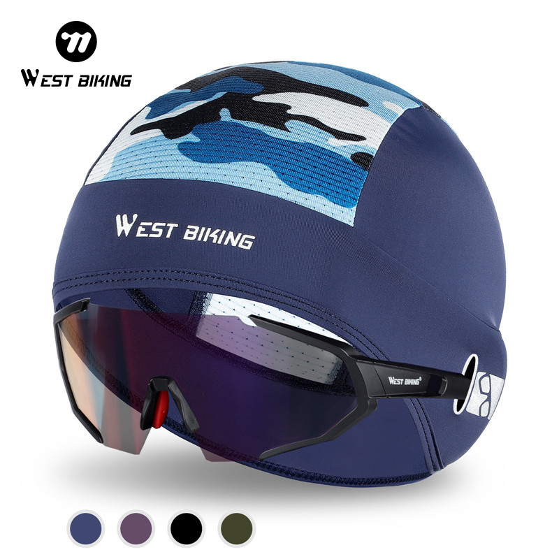 WEST BIKING Ice Silk Cycling Cap UV Protection Helmet Liner with Glasses Holes Breathable Hat for Summer Riding Sport
