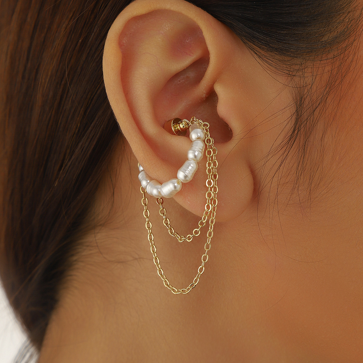 1Pcs New Personalized Pearl Chain Tassel Magnetic Ear Bone Clip Without Piercing Earrings For Men and Women Fashion Jewelry