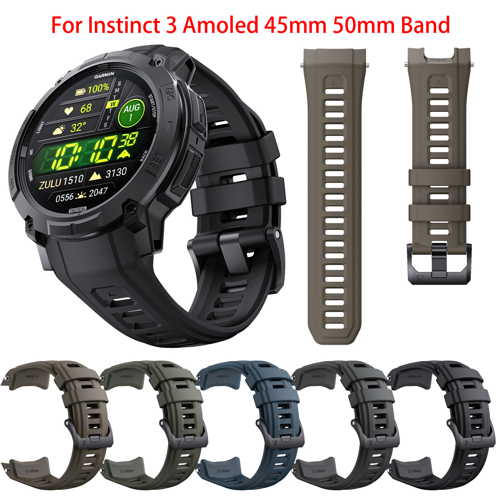 Silicone Strap for Instinct 3 Amoled 50mm 45mm Original Official Wristband for Instinct 3 Solar 45mm 50mm Strap