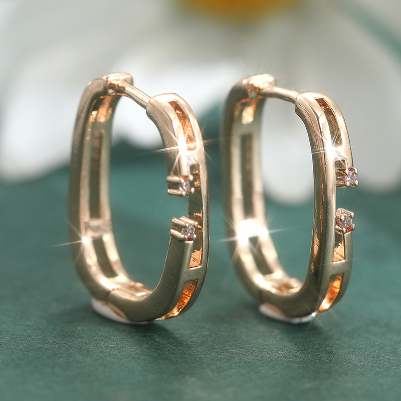 New Design Gold Color Geometry Hoop Earrings For Women Inlay Zircon Ear Accessories Classic Bride Wedding Jewelry