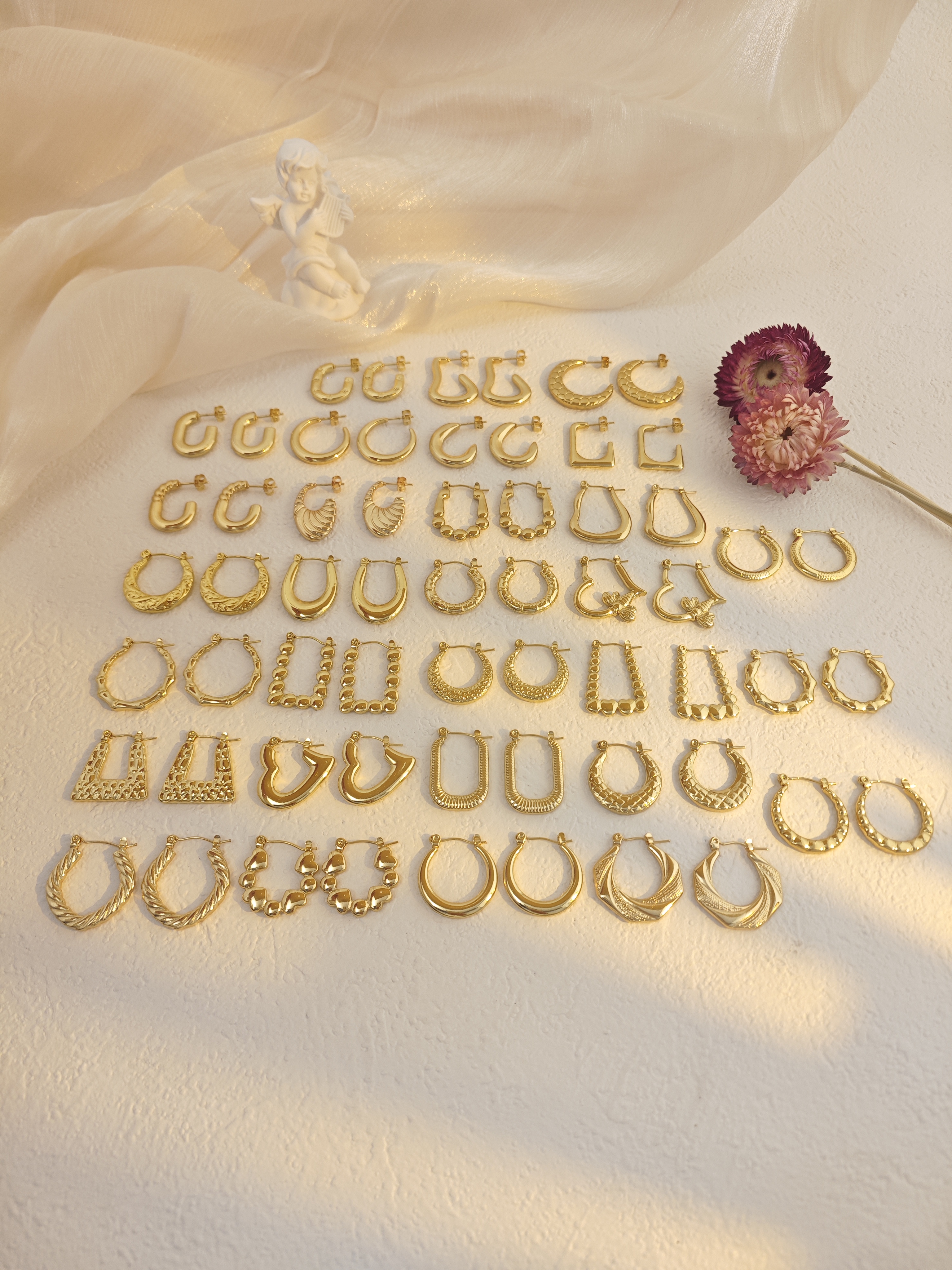 Stainless Steel Jewelry Set For Women Multipack Earring Sets Golden Hoop Earrings For Teen Girls Statement Fashion Bulk Earrings