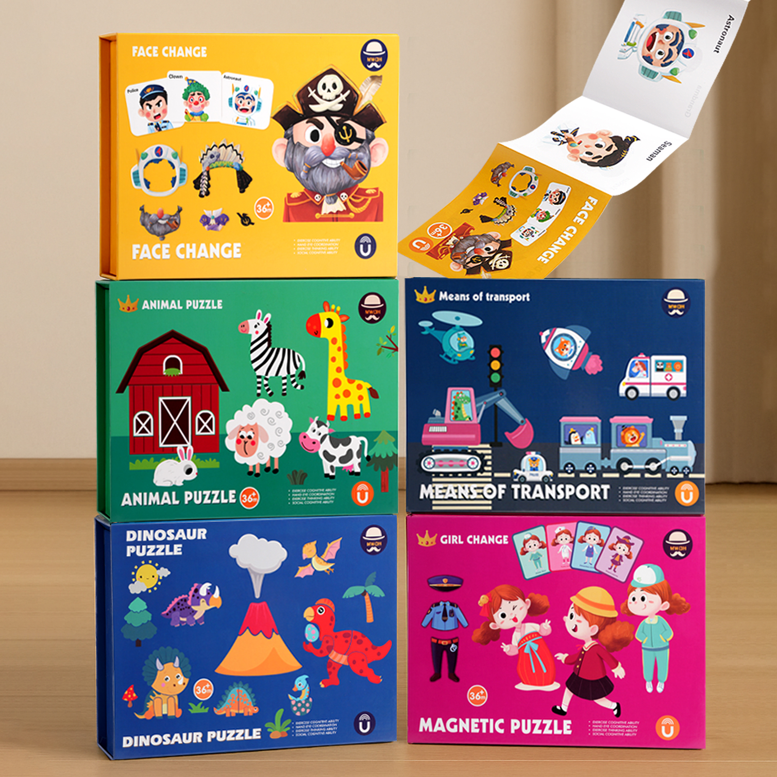 5 Theme Magnetic Puzzle Book Set Face-Changing Animal Dinosaur Traffic Girl Dress Up Portable Reusable Learning Children's Toys