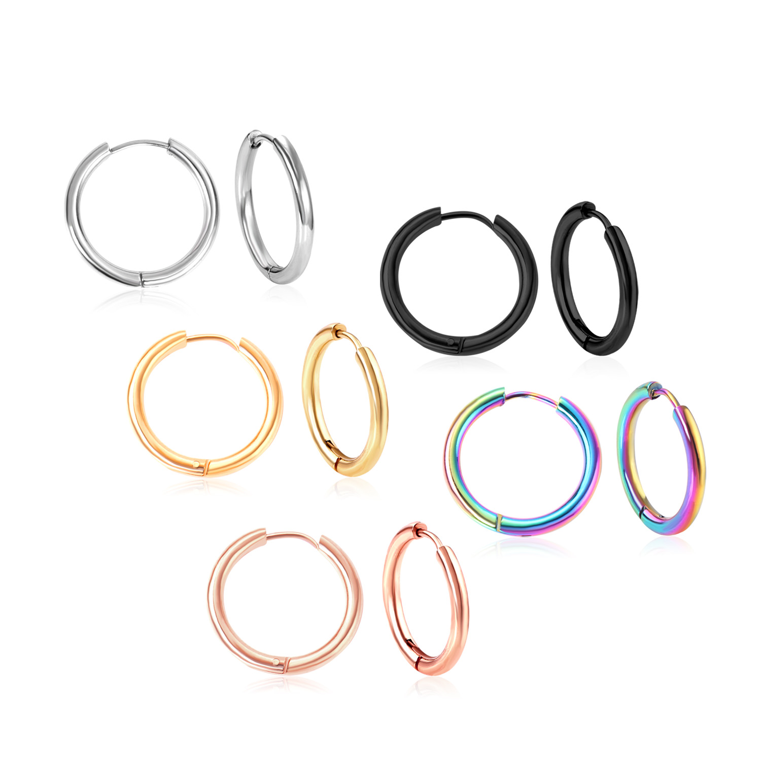 Trendy Hoop Earrings Clip For Women Men Gold Silver Plated Stainless Steel No Fading Round Earrings Piercing Jewelry