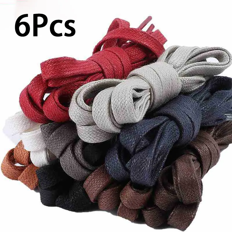 2Pcs/6Pcs New Wide Waxed Shoelaces Flat Cotton Shoe Laces Sneakers Boots Waterproof Leather Shoelace 80/100/120/140/160cm