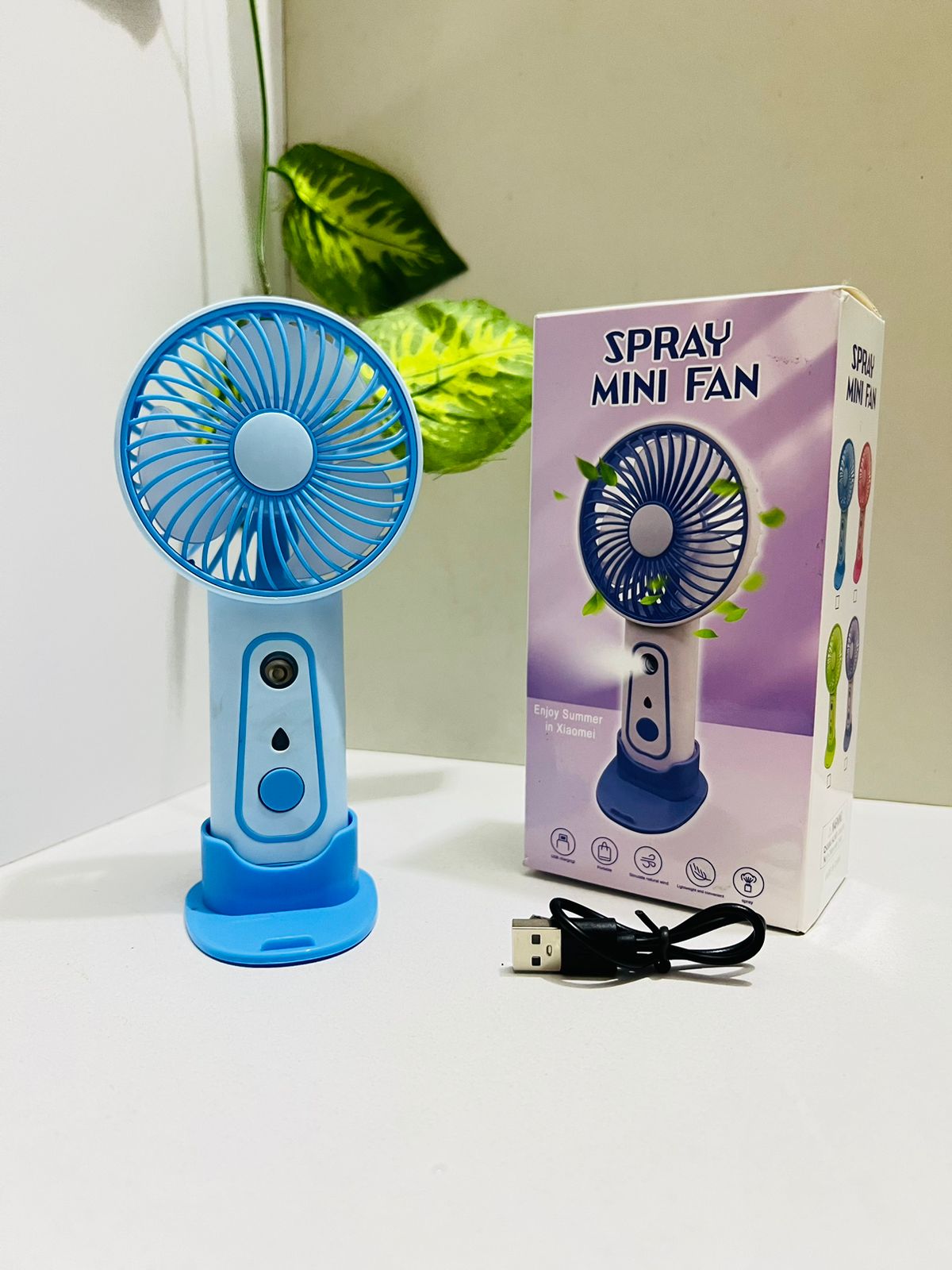 2-in-1 Portable Handheld Spray Mini Fan - USB Rechargeable Misting Fan with Desktop Base